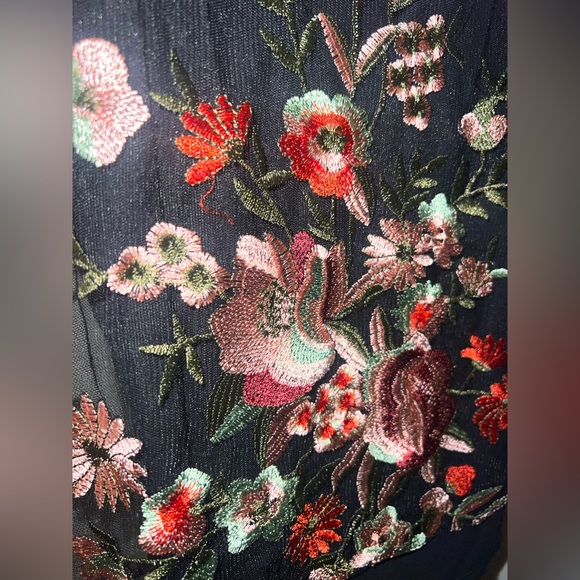 Black Sheer Top with Floral Embroidery - Picture 3 of 5